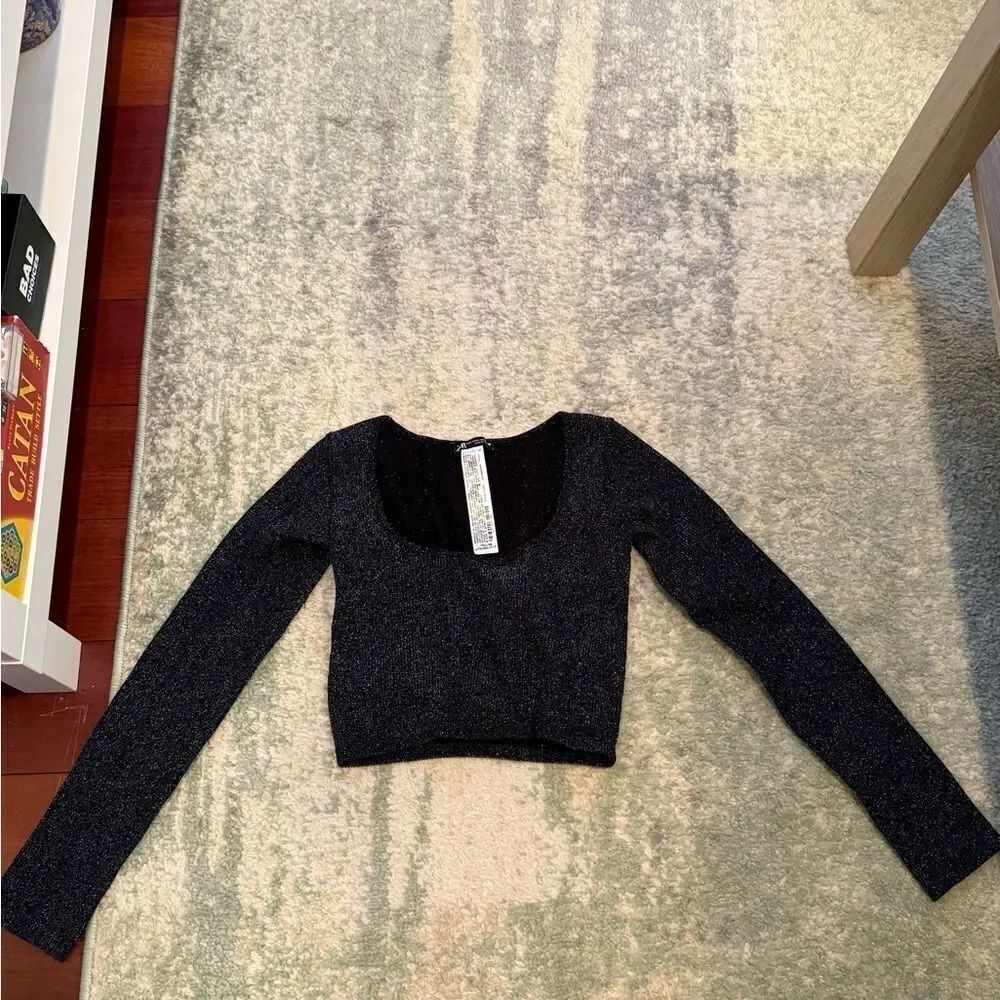 Black Sparkly Long Sleeve Crop Top from Zara